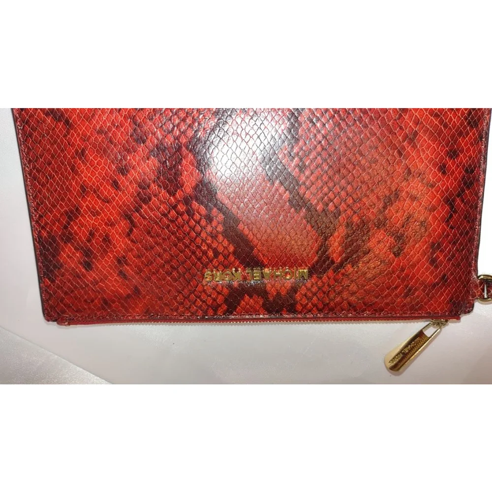 Michael Kors Leather Snakeskin Jet Set LG Zip Clutch